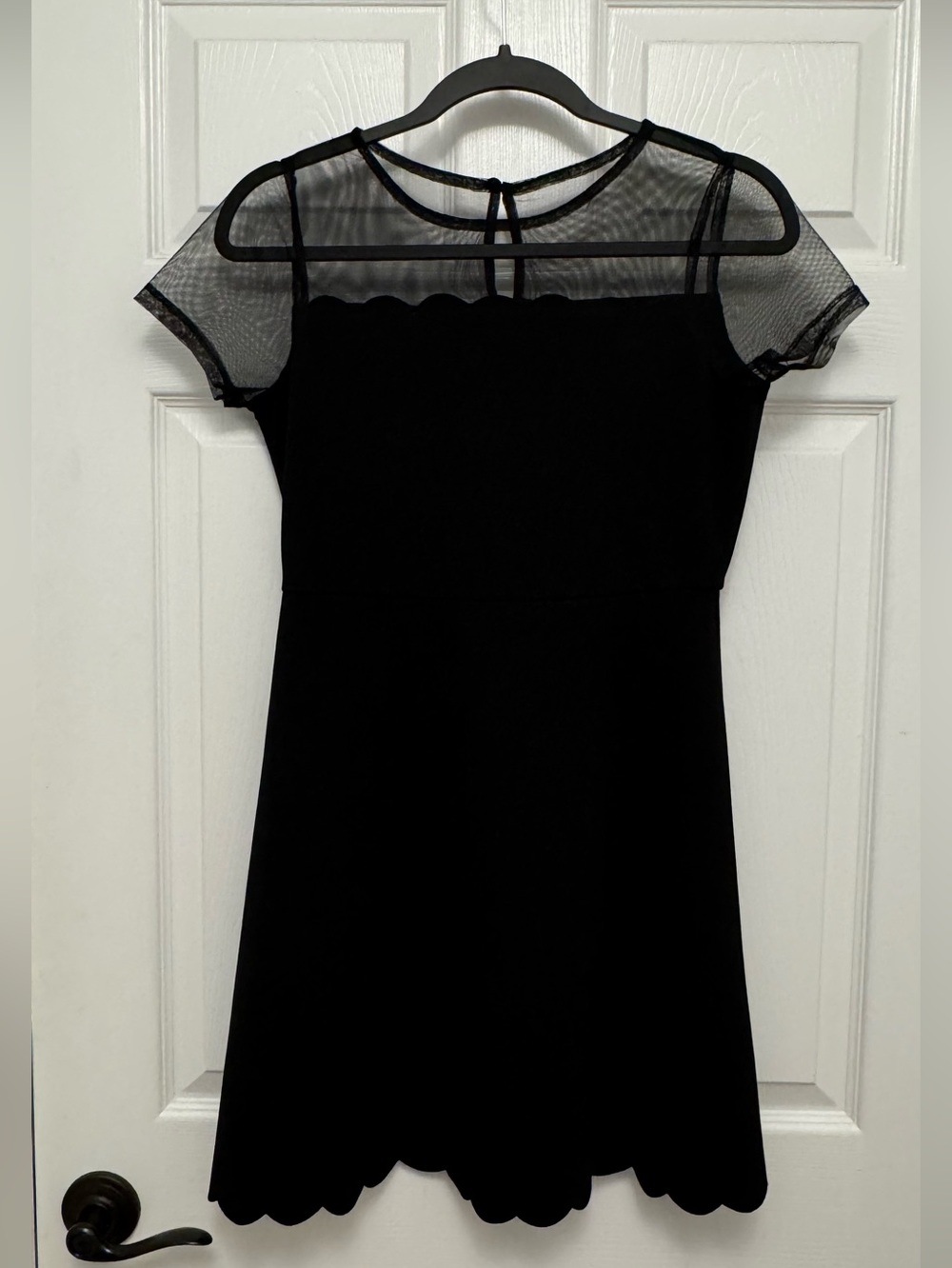 Rare Editions Black Scallop Hem Mesh Yoke Mini Dress